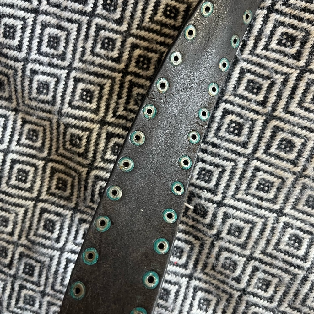 Men's Black Studded Leather Belt - Picture 3 of 3